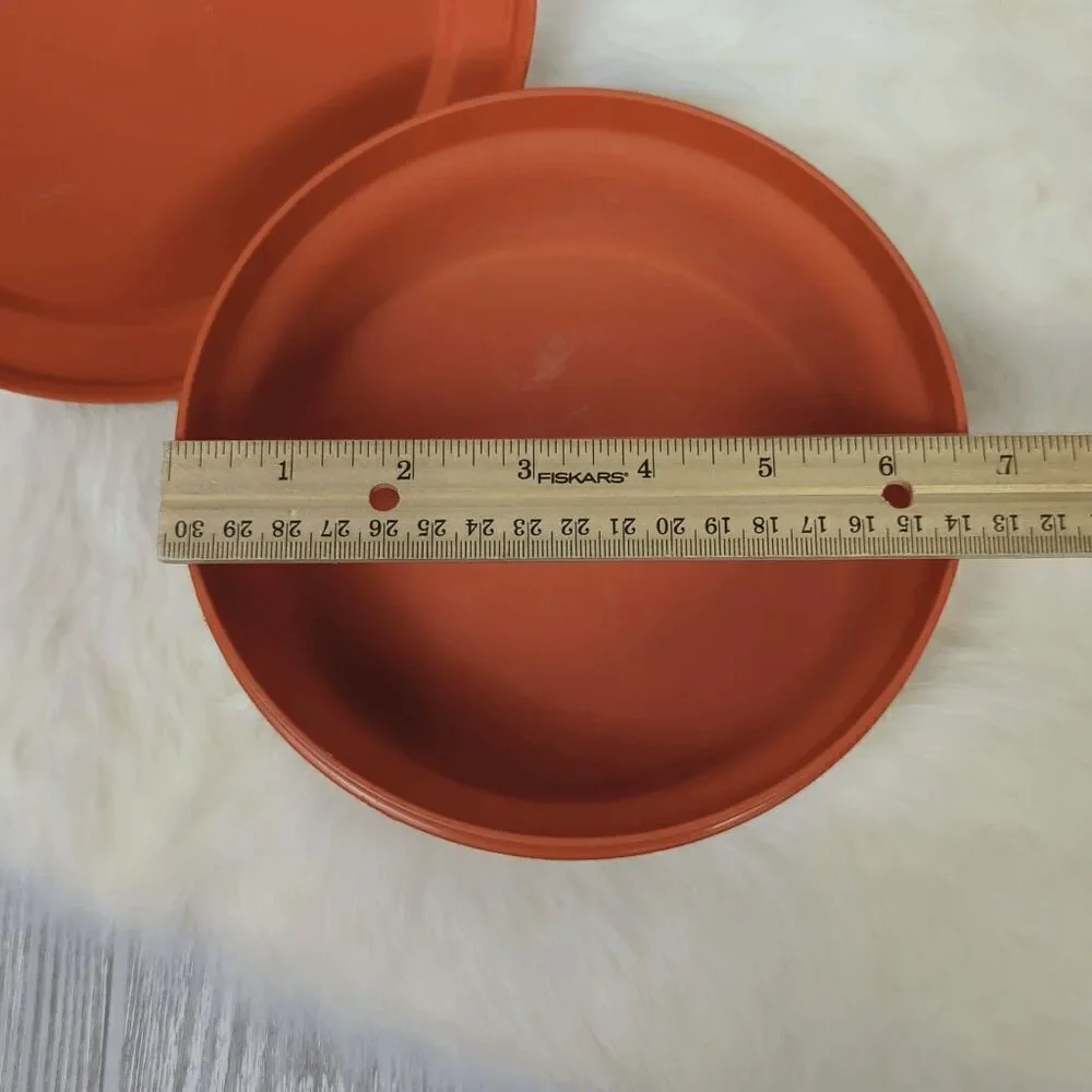 Vintage Tupperware Serve and Seal Bowl and Plate Lid Dark Orange
